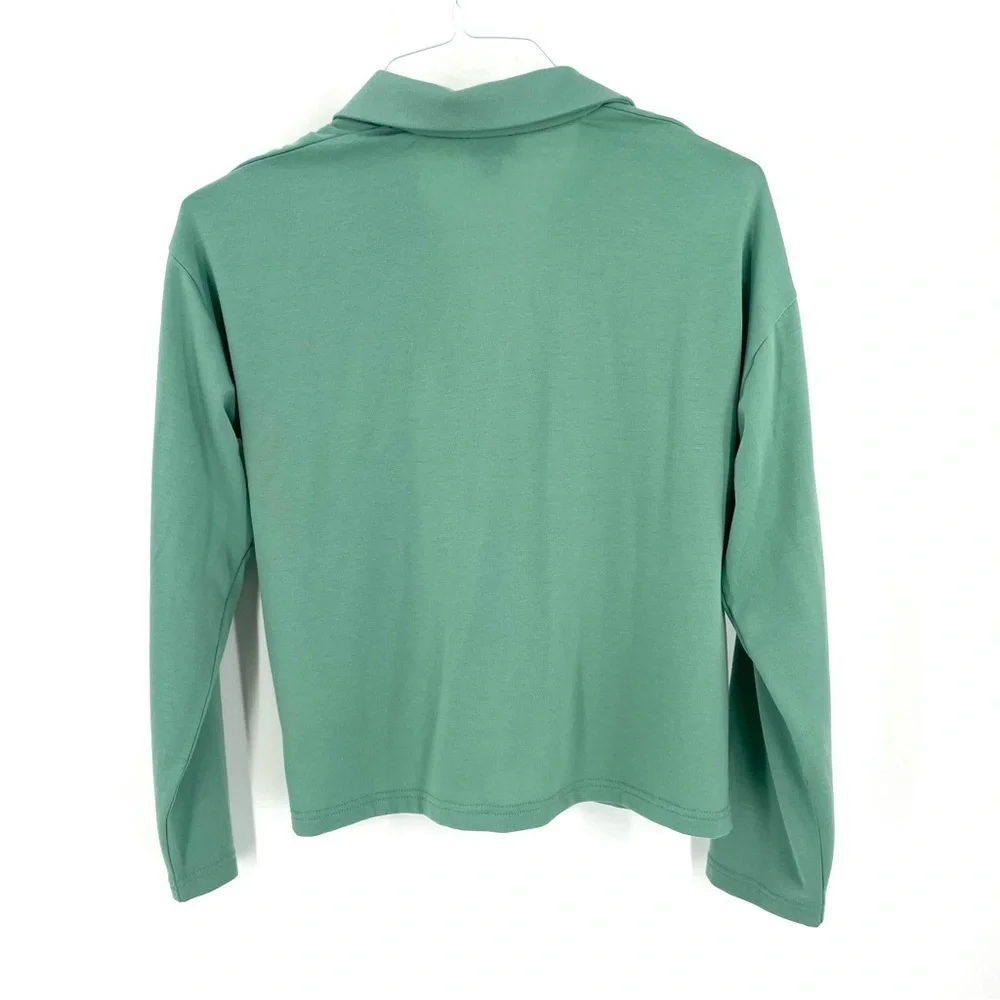 J. Crew Rugby Green Long Sleeve Collared VNeck Lightweight Sweater Top